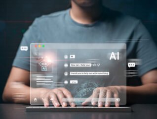 Businesswoman using computer at digital display Talk to chat bots with AI or artificial intelligence technology. Communicating conversations and asking for help